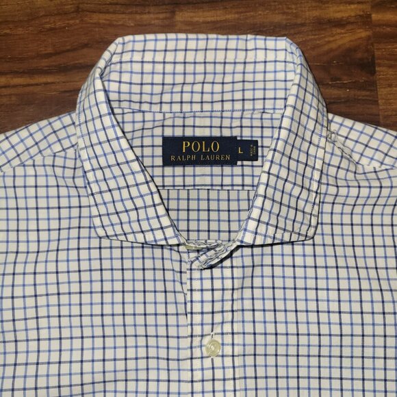 Polo Ralph Lauren Shirt Mens L White Checkered LS Button Up Dark Blue Pony - Picture 4 of 16